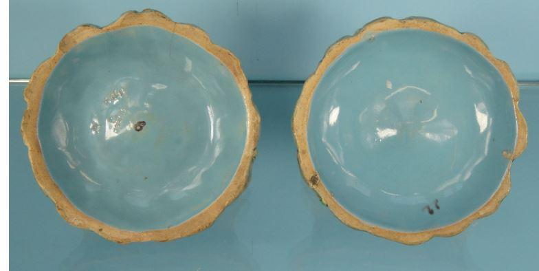 Two Minton Majolica pottery frog bases, impressed marks and numbered 6011, each 12cm diameter : - Image 7 of 9