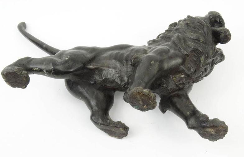 Large oriental bronze study of a lion, character marks to the belly, 52cm long : For Condition - Image 7 of 9