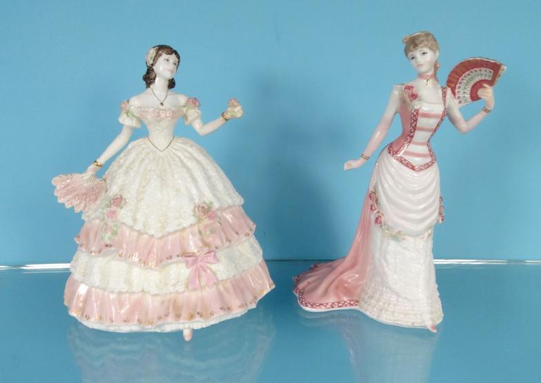 Large Coalport china figurine - Olivia, and a Royal Worcester china figurine - The Painted Fan,