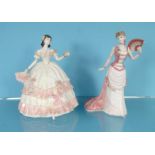 Large Coalport china figurine - Olivia, and a Royal Worcester china figurine - The Painted Fan,