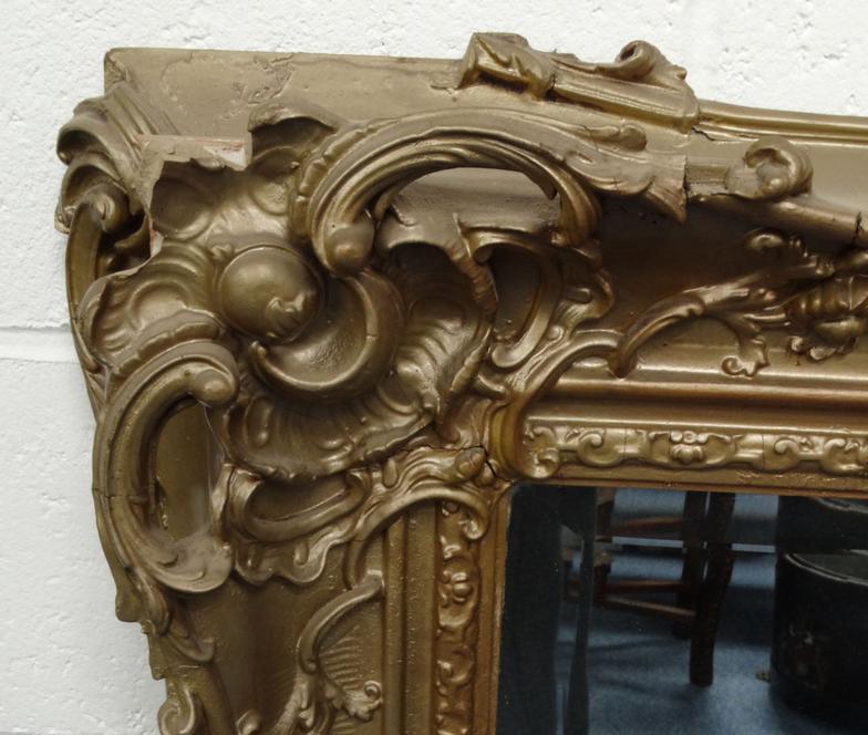 Large ornate gilt wood bevel edged mirror, 125cm long x 104cm high : For Condition Reports please - Image 2 of 5