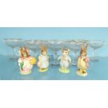 Four Beswick Beatrix Potter figures and a set of six Babycham glasses : For Condition Reports please