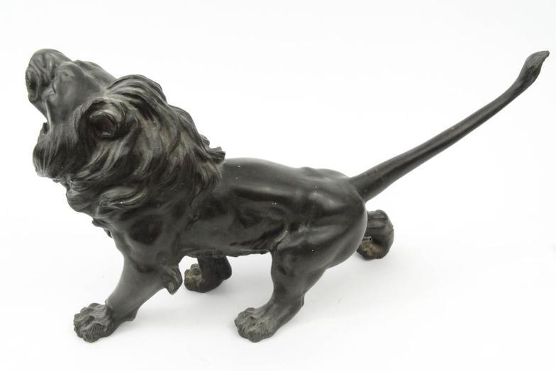 Large oriental bronze study of a lion, character marks to the belly, 52cm long : For Condition - Image 4 of 9