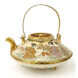 Japanese Satsuma teapot, finely handpainted with geisha girls, character marks to base, 10cm