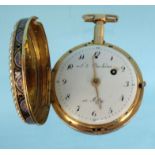 French Duchène fusée gold cased pocket watch with enamelled and seed pearl decoration, 4cm diameter,