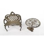 Miniature Continental silver garden bench, together with a Victorian silver garden table, the