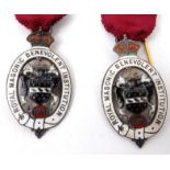 Two silver enamelled Royal Masonic Benevolent Institution steward medals for 1920, 8cm long : For