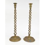 Large pair of Victorian twist brass candlesticks, 52cm high : For Condition reports please visit