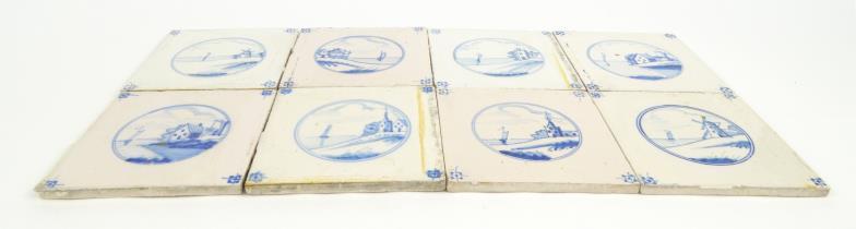Eight blue and white Dutch Delft tiles hand painted with various scenes, 13cm square : For Condition - Image 4 of 5