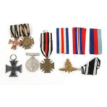 Military interest selection of German medals, World War II War medals and a brass cap badge : For
