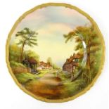 Royal Worcester porcelain plate by E. Townsend hand painted with a scene of Welford on Avon , 27cm