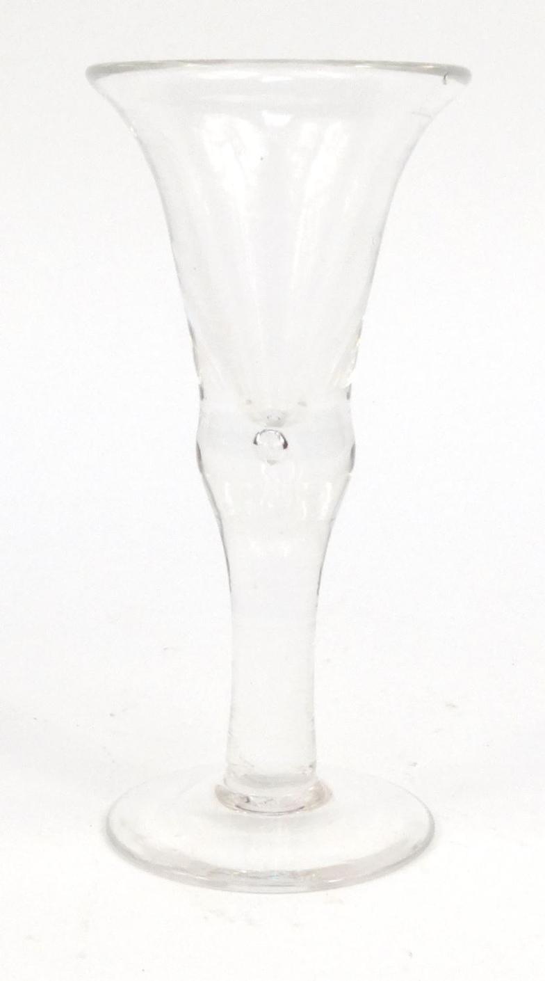 Antique wine glass with bubbled stem, 19cm high : For Condition reports please visit www.