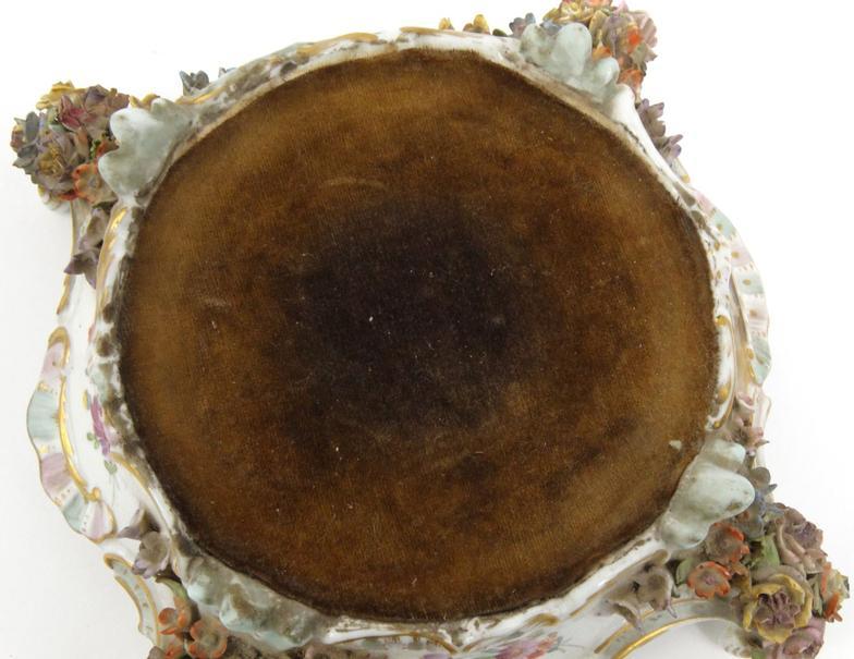 Hand painted floral encrusted stand decorated with ladies, marks to base including impressed - Image 9 of 11