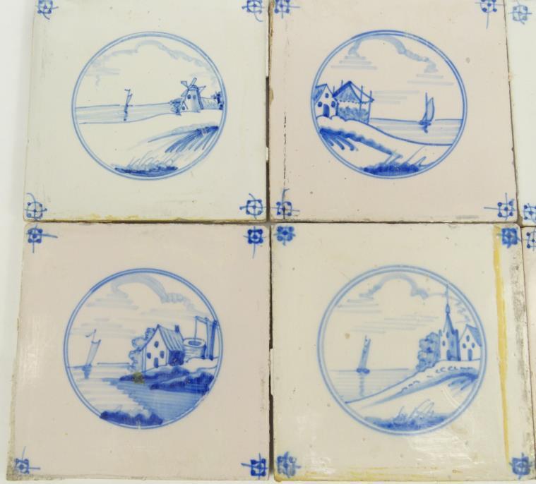 Eight blue and white Dutch Delft tiles hand painted with various scenes, 13cm square : For Condition - Image 2 of 5