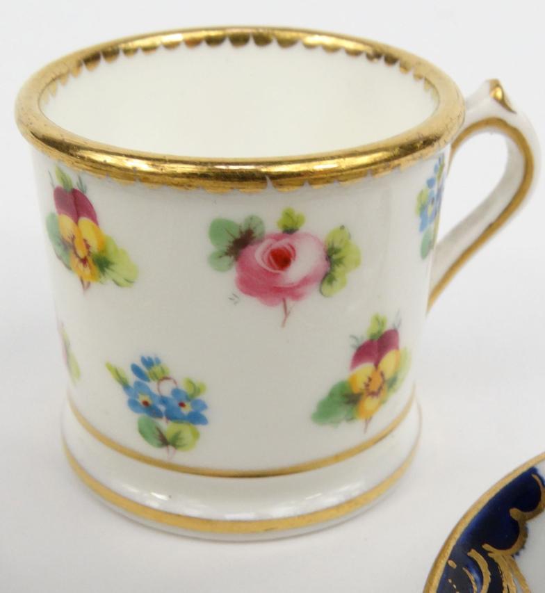 Two miniature Royal Crown Derby porcelain cups and saucers hand painted with flowers, together - Image 5 of 8