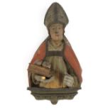 Continental carved wooden and painted religious figure wall hanging, 50cm long : For Condition