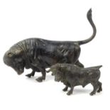 Two bronze models of bulls, the larger 10cm high : For Condition reports please visit www.