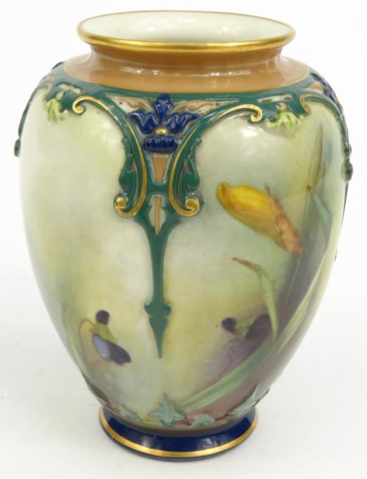 Royal Worcester porcelain vase hand painted with panels of daffodils, initialled 'JH' and numbered - Image 5 of 11