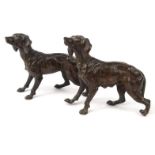 Two bronze models of standing setter dogs, each 12cm wide : For Condition reports please visit www.