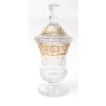 Good quality vase and cover with hobnail cutting and gilded floral etched decoration, with star