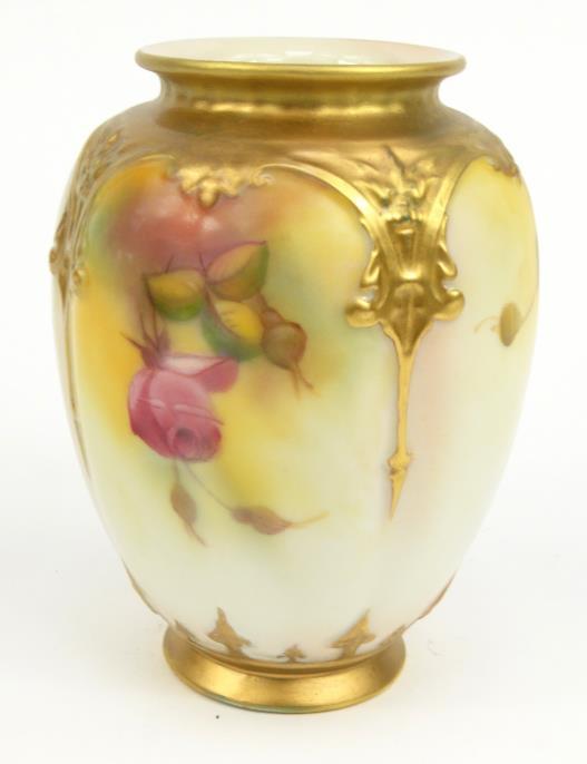 N. Hunt Royal Worcester porcelain vase hand painted with flowers, 14cm high : For Condition - Image 5 of 8