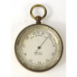 Ross of London brass compensated barometer/altimeter housed in a leather case, 4.5cm diameter :