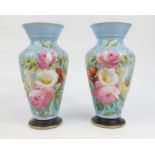 Pair of Victorian continental porcelain vases hand painted with flowers, 34cm high : For Condition