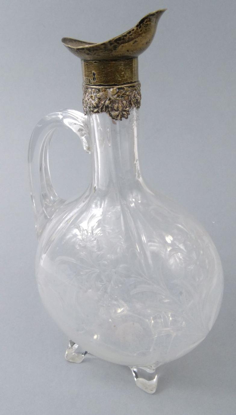 Victorian cut glass decanter engraved with deer and flowers, the silver collar London 1912-13, 34. - Image 4 of 8