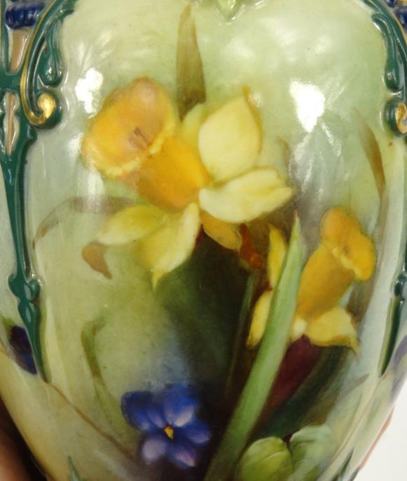 Royal Worcester porcelain vase hand painted with panels of daffodils, initialled 'JH' and numbered - Image 2 of 11