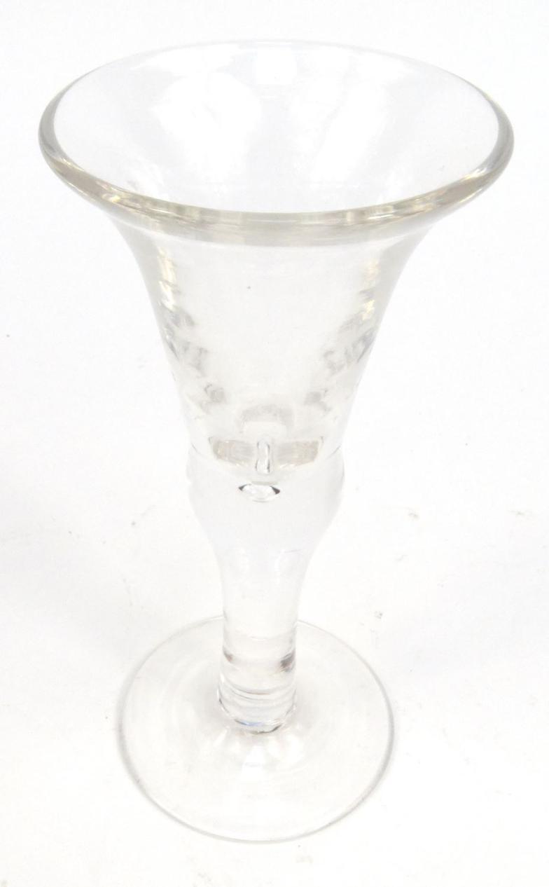 Antique wine glass with bubbled stem, 19cm high : For Condition reports please visit www. - Image 2 of 5