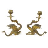 Pair of Victorian ormolu bronze dragon candlesticks, 19cm high : For Condition reports please