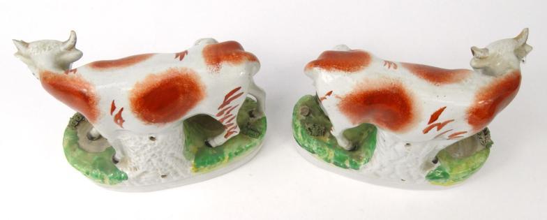 Pair of Victorian Staffordshire milkmaid groups, each 19cm wide : For Condition reports please visit - Image 5 of 10