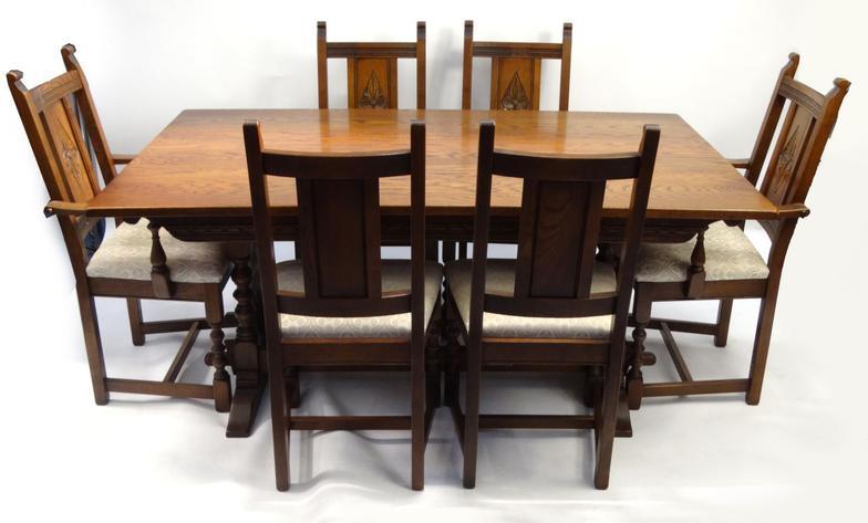 Oak old charm dining table and six chairs : For Condition Reports Please visit www.