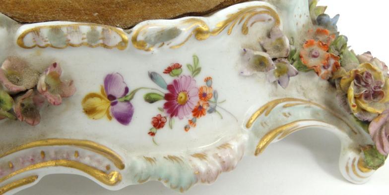 Hand painted floral encrusted stand decorated with ladies, marks to base including impressed - Image 7 of 11