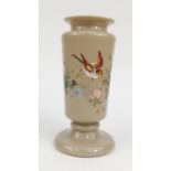 Victorian opaline glass vase hand painted with a bird and flowers, 29cm high : For Condition reports