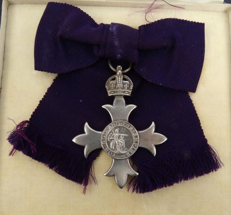 Military interest boxed silver MBE including a dress version, together with paperwork, 1940s - Image 2 of 8