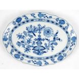 Large Meissen hand painted floral patterned meat platter, blue crossed swords mark to base, 52cm