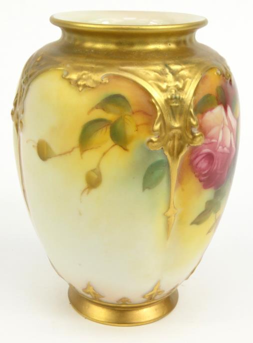 N. Hunt Royal Worcester porcelain vase hand painted with flowers, 14cm high : For Condition - Image 6 of 8