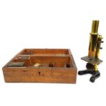 Boxed brass microscope - C. Barker 243-244 High Holborn, London, the box numbered 20810, the box