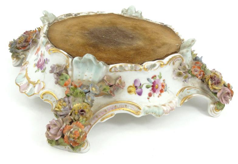 Hand painted floral encrusted stand decorated with ladies, marks to base including impressed - Image 5 of 11