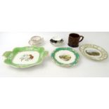 Assorted Victorian china, including Worcester plate, Davenport plate, lustre cups and saucers,