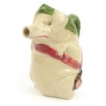 Novelty Majolica pottery pig jug, 20.5cm high : For Condition reports please visit www.