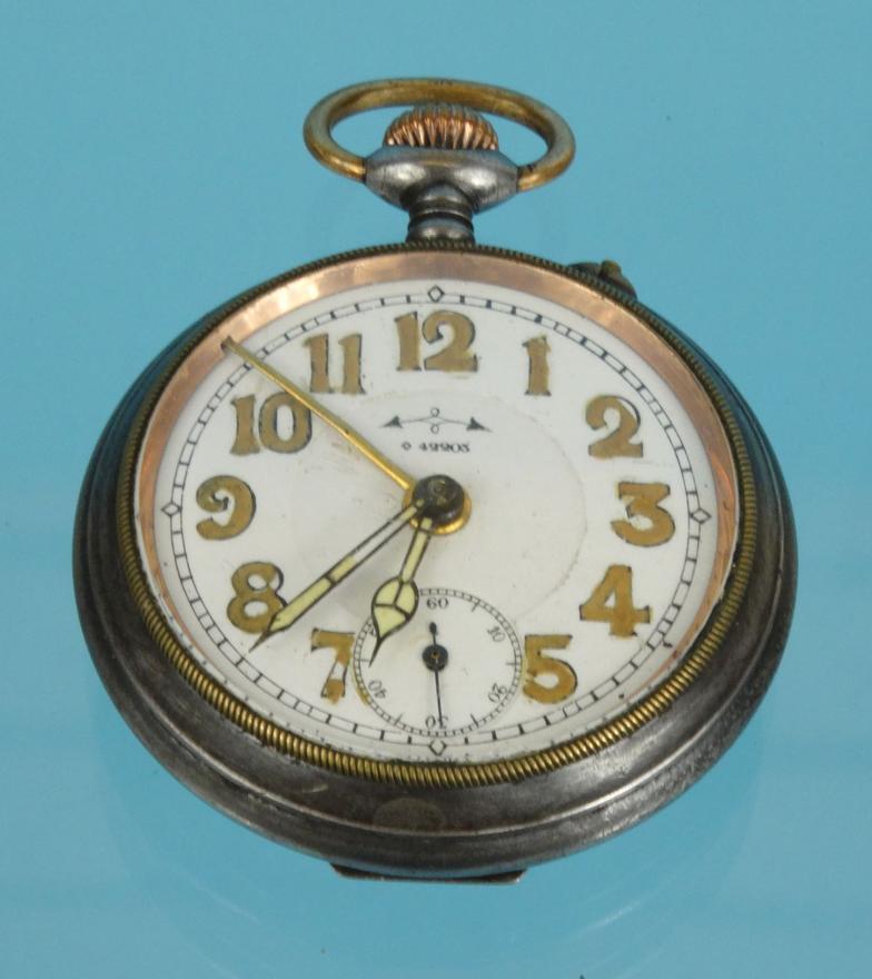 Military interest gun metal pocket watch with luminous hands : For Condition reports please visit