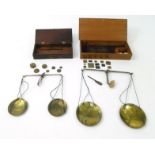 Two mahogany boxed sets of brass scales and weights : For Condition reports please visit www.