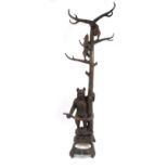 Carved novelty wooden Black Forest bear hall stand, two bears climbing amongst the branches above