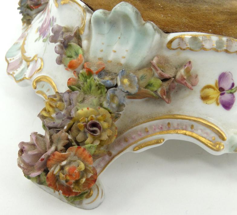 Hand painted floral encrusted stand decorated with ladies, marks to base including impressed - Image 6 of 11
