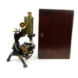 W. Watson & Sons microscope housed in a lockable wooden case,, 313 High Street, London. 34cm