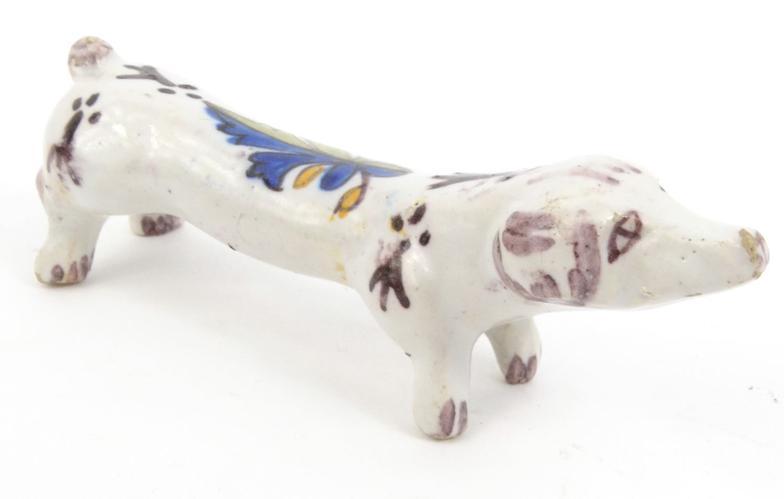 Two French faience pottery sausage dogs with hand painted fleur-de-lys, Cité de Carcasonne mark to - Image 2 of 17