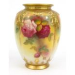 N. Hunt Royal Worcester porcelain vase hand painted with flowers, 14cm high : For Condition