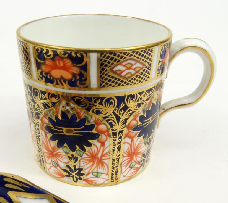 Royal Crown Derby porcelain Imari patterned urn shaped vase  a coffee can , saucer and a plate, - Image 8 of 9